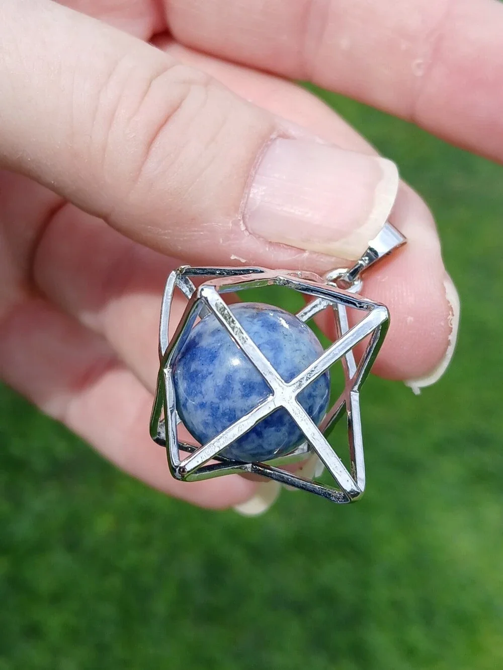 New Sodalite Ball Star of David Magic Energy Amulet Pendant.